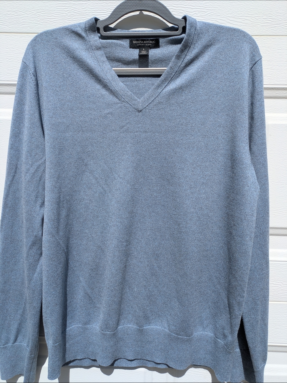 Banana Republic Men’s V-Neck Sweater - Light Blue, Large, Luxury Blend